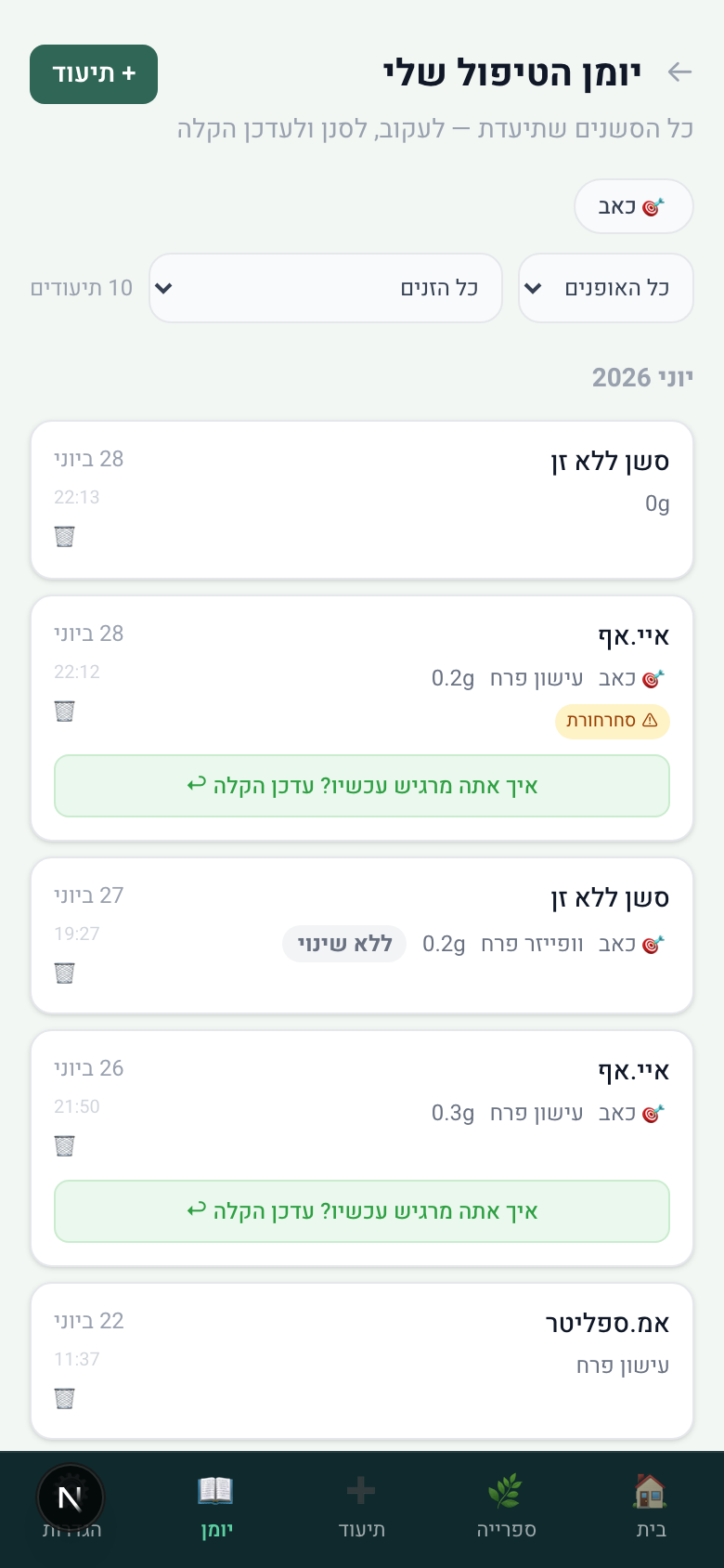 יומן הטיפול